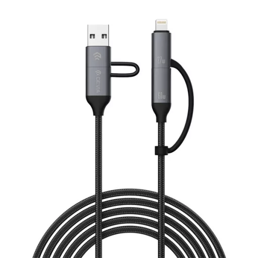 Devia Extreme Speed Series Multi Functions 4in1, USB-A - USB-C (Type-C)/Lightning adat- és töltőkábel, fekete, 1,5m