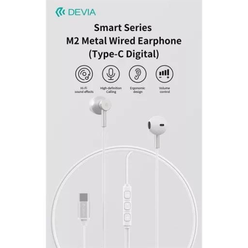 Devia Smart Series M2 Metal In-Ear sztereó fülhallgató - USB-C (Type-C), fekete