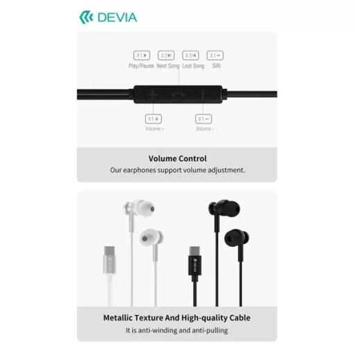 Devia Smart Series M1 Metal In-Ear sztereó fülhallgató - USB-C (Type-C), ezüst