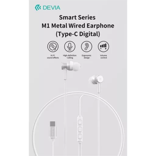Devia Smart Series M1 Metal In-Ear sztereó fülhallgató - USB-C (Type-C), fekete
