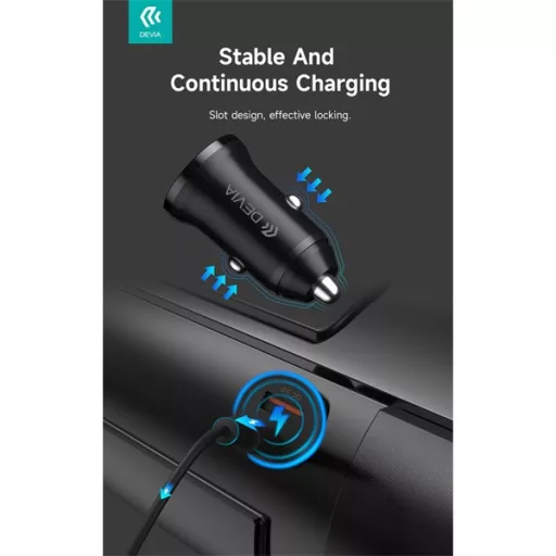 Devia Smart Series Mini 30W PD+QC USB+Type-C autós töltő adapter - fehér