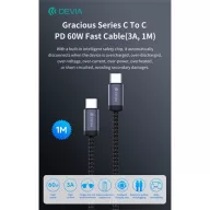   Devia Gracious Series 60W PD USB-C - USB C (Type-C) adat- és töltőkábel, fekete, 1m