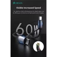   Devia Gracious Series 60W PD USB-C - USB C (Type-C) adat- és töltőkábel, fekete, 1m