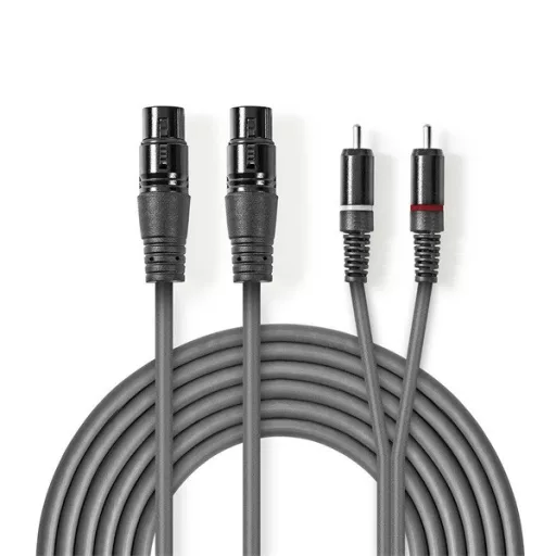 Nedis COTH15230GY15 balanced/szimmetrikus félprofi audio kábel, 2x XLR aljzat - 2x RCA dugó, 1,5m
