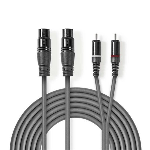 Nedis COTH15230GY30 félprofi audio kábel, 2x XLR aljzat - 2x RCA dugó, 3m
