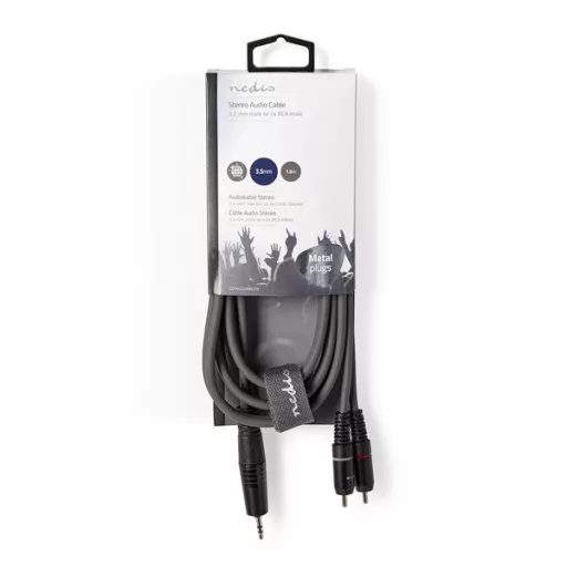 Nedis COTH22200GY15 félprofi audio kábel, 3,5mm sztero jack dugó - 2 x RCA dugó, 1.5m, rugalmas