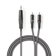   Nedis COTH22200GY30 félprofi audio kábel, 3,5mm sztero jack dugó - 2 x RCA dugó, 3m, rugalmas