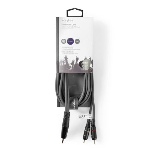 Nedis COTH22200GY30 félprofi audio kábel, 3,5mm sztero jack dugó - 2 x RCA dugó, 3m, rugalmas
