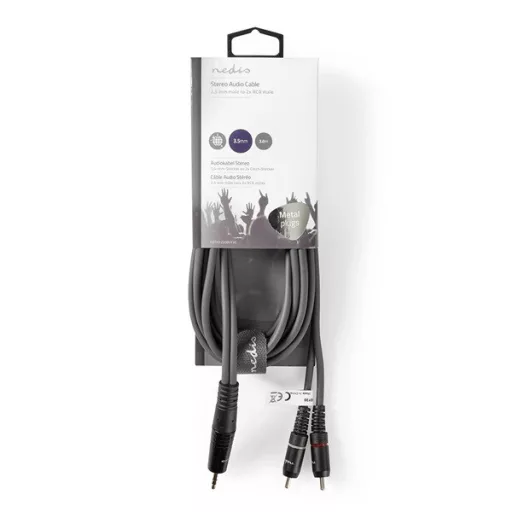 Nedis COTH22200GY30 félprofi audio kábel, 3,5mm sztero jack dugó - 2 x RCA dugó, 3m, rugalmas
