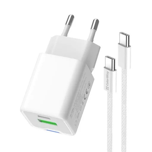 COLORWAY AC töltő GaN Mini CW-CHS053PDC-WT 30W PD port PPS USB (Type-C PD + USB QC4.0) kábel Type-C