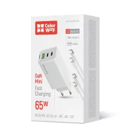   COLORWAY AC töltő GaN Mini CW-CHS058PDCL-WT 65W PD port PPS USB (USB-2C1A) kábel Type-C és Lightning