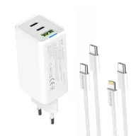   COLORWAY AC töltő GaN Mini CW-CHS058PDCL-WT 65W PD port PPS USB (USB-2C1A) kábel Type-C és Lightning