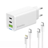   COLORWAY AC töltő GaN Mini CW-CHS058PDCL-WT 65W PD port PPS USB (USB-2C1A) kábel Type-C és Lightning