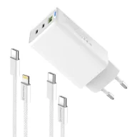   COLORWAY AC töltő GaN Mini CW-CHS058PDCL-WT 65W PD port PPS USB (USB-2C1A) kábel Type-C és Lightning