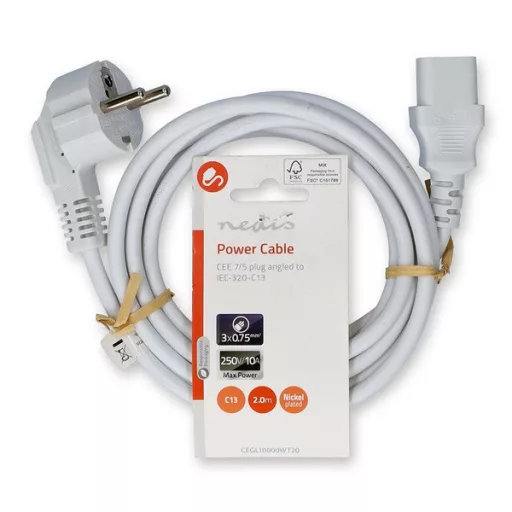 Nedis CEGL10000WT20 táp kábel IEC-320-C13, 3 x 0.75 mm˛ hossz 2m, fehér