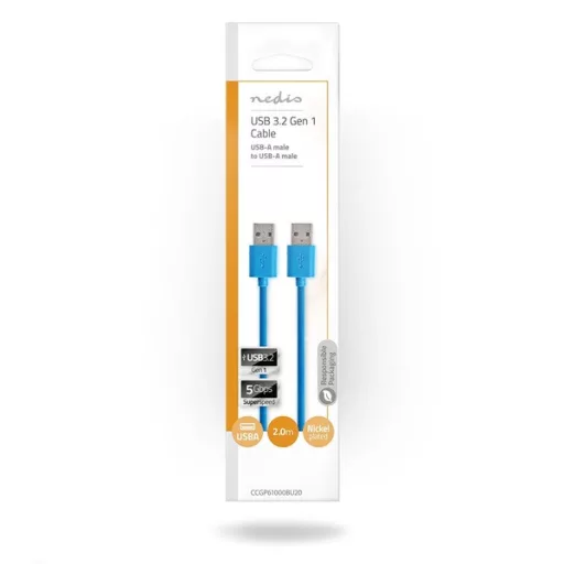 Nedis CCGP61000BU20 USB3.2 USB A dugó - USB-A dugó, 5 Gbps, 2m, (USB3.1, USB3.0, USB2.0)