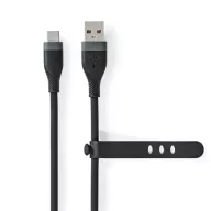   Nedis CCGB60800BK15 flexibilis USB A - USB C (USB-C) kábel, USB2.0, 15W, hossz 1,5m, fekete rugalmas szilikon