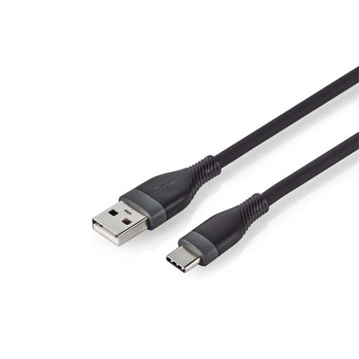 Nedis CCGB60800BK15 flexibilis USB A - USB C (USB-C) kábel, USB2.0, 15W, hossz 1,5m, fekete rugalmas szilikon