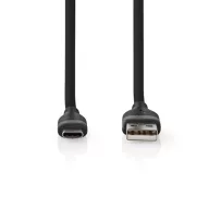   Nedis CCGB60800BK15 flexibilis USB A - USB C (USB-C) kábel, USB2.0, 15W, hossz 1,5m, fekete rugalmas szilikon