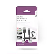   Nedis CCGB60800BK15 flexibilis USB A - USB C (USB-C) kábel, USB2.0, 15W, hossz 1,5m, fekete rugalmas szilikon