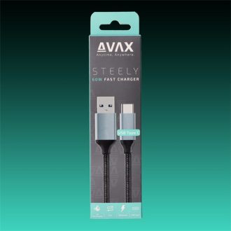   AVAX Töltőkábel, USB-A - USB-C, 3A, 1,5 méter, acélszürke