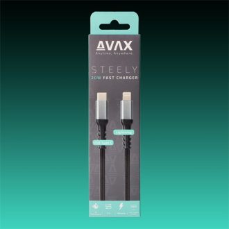   AVAX Töltőkábel, USB-C - Lightning, 3A, 1,5 méter, acélszürke