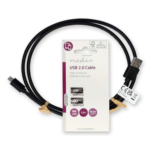 Nedis CCGL60500BK10 USB 2.0  USB-A dugó  - USB Micro-B dugó  10 W 480 Mbps, 1m