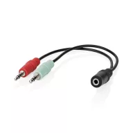   Nedis CAGB22160BK02 sztereo audio kábel, 2x 3,5 mm jack dugó - 3,5 mm sztereo jack aljzat, 0,20m