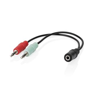   Nedis CAGB22160BK02 sztereo audio kábel, 2x 3,5 mm jack dugó - 3,5 mm sztereo jack aljzat, 0,20m