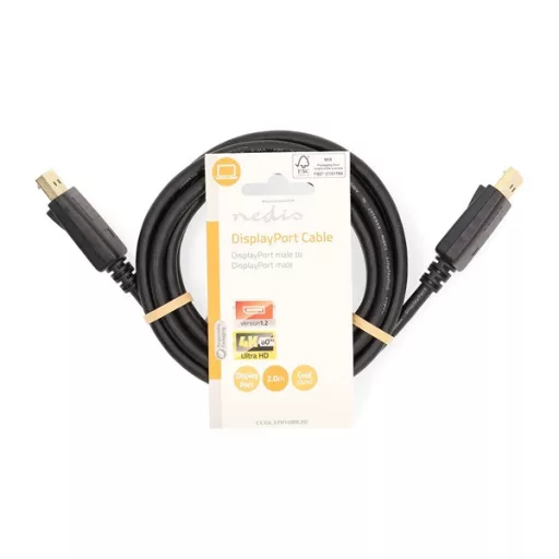 Nedis CCGL37010BK20 Displayport kábel 4K@60Hz, aranyozott csatlakozók, 2m