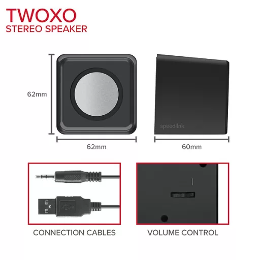SPEEDLINK SL-810004-BK TWOXO Stereo Speakers, black, Sztereó hangszórók, fekete
