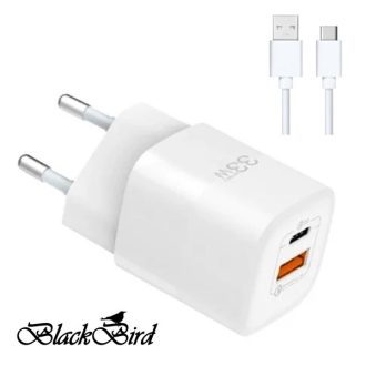   BLACKBIRD Hálózati Adapter ZCD-015B-AC GAN 33W + USB/Type-C kábel 1m, Fehér