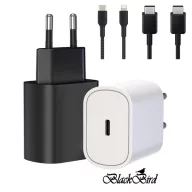   BLACKBIRD Hálózati Adapter T145 25W + Type-C + Lightning kábel 1m, Fekete