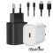 BLACKBIRD Hálózati Adapter T145 25W + Type-C + Lightning kábel 1m, Fekete
