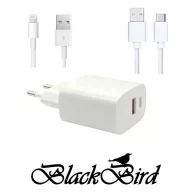   BLACKBIRD Hálózati Adapter T131 25W + Type-C + Lightning kábel 1m, Fehér