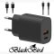 BLACKBIRD Hálózati Adapter T131 25W + Type-C + Lightning kábel 1m, Fekete