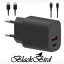 BLACKBIRD Hálózati Adapter T131 25W + Type-C + Lightning kábel 1m, Fekete