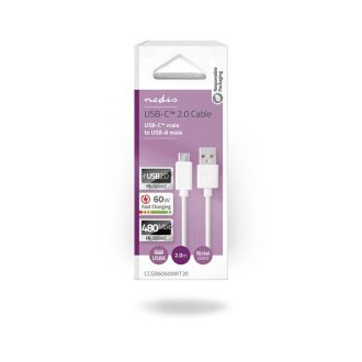   Nedis CCGB60600WT20 USB-A dugó - USB-C (USB C) dugó kábel, 60W, fehér, 2m