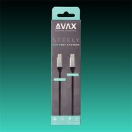   AVAX Töltőkábel, USB-C - USB-C, 60W, 3A, 1,5 méter, acélszürke