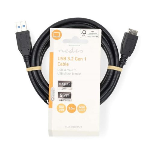 Nedis CCGL61500BK20 USB3.2 - micro-B (micro B) kábel, 5 Gbps, 2m, (USB3.1, USB3.0, USB2.0)