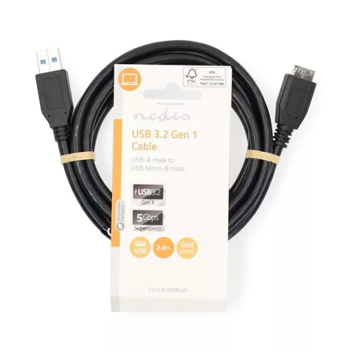 Nedis CCGL61500BK20 USB3.2 - micro-B (micro B) kábel, 5 Gbps, 2m, (USB3.1, USB3.0, USB2.0)