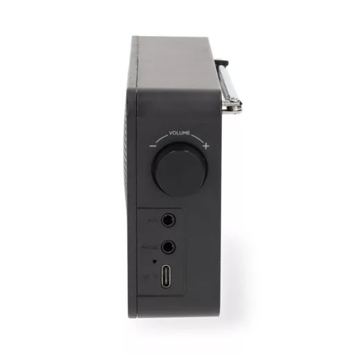 Nedis RDFM2225BK hordozható FM rádió, digitális hangolás, Bluetooth, Fejhallgató kimenet, Ébresztőóra, akkumulátor
