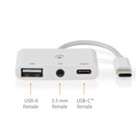   Nedis CCGB64790WT01 USB-C multiport, USB C - USB-A anya / USB- anya / 3,5 mm-es anya