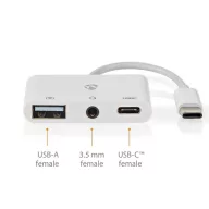   Nedis CCGB64790WT01 USB-C multiport, USB C - USB-A anya / USB- anya / 3,5 mm-es anya