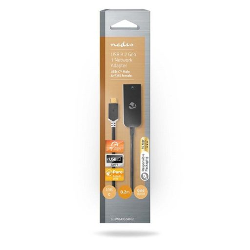 Nedis CCBW64952AT02 USB-C 3.2 Gen 1, 1000 Mbps,  USB C apa - RJ45 anya, 0,20 m