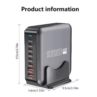   BLACKBIRD Hálózati Töltő GAN 320W 1xUSB-C PD100W + 1xUSB-C PD65W + 4xUSB-C PD30W + 2xUSB QC18W, Fekete