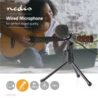   Nedis MICTJ100BK asztali számítógép mikrofon, használható notebook, okostelefon, tablet, csatlakozás 3,5 mm jack
