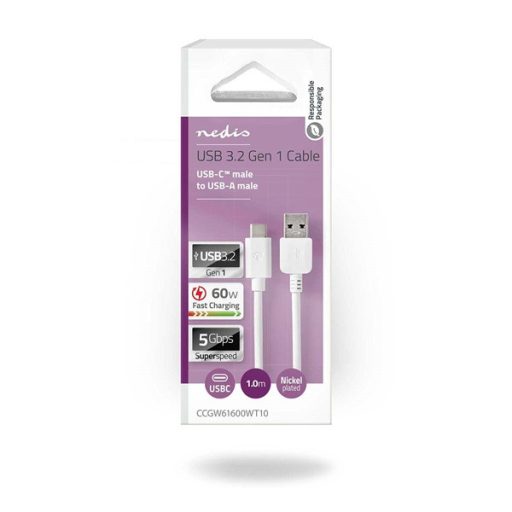 Nedis CCGW61600WT10 USB 3.2 Gen 1, USB-A dugó - USB-C (USB C) dugó kábel, 60W, 1m