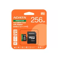   ADATA Memóriakártya MicroSDXC 256GB + Adapter SPEED PLUS UHS-I U3 (180/160)