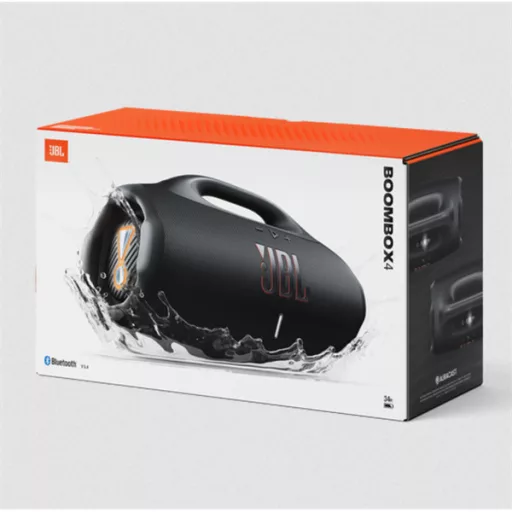 JBL BOOMBOX 4 hordozható bluetooth hangszóró, vízálló, porálló, 34 óra lejátszási idő, AI Sound Boost, fekete